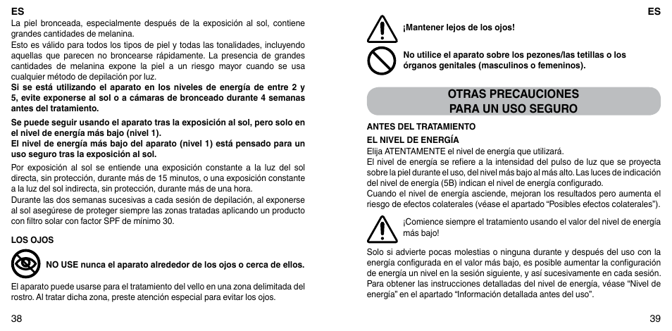 Otras precauciones para un uso seguro | Imetec BELLISSIMA ZERO User Manual | Page 21 / 59