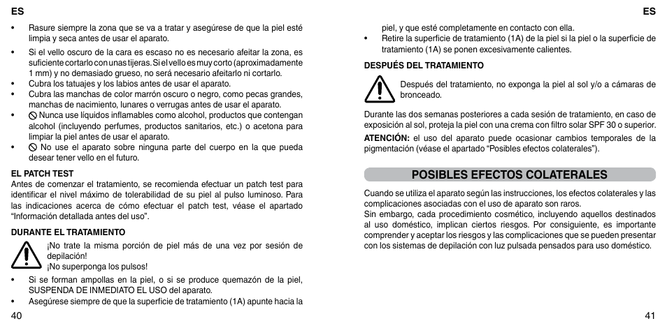 Posibles efectos colaterales | Imetec BELLISSIMA ZERO User Manual | Page 22 / 59