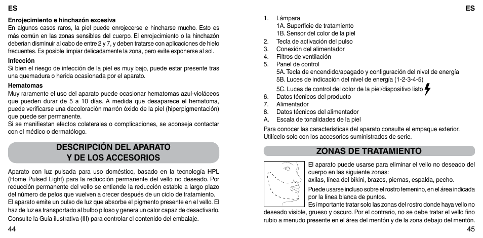 Descripción del aparato y de los accesorios, Zonas de tratamiento | Imetec BELLISSIMA ZERO User Manual | Page 24 / 59