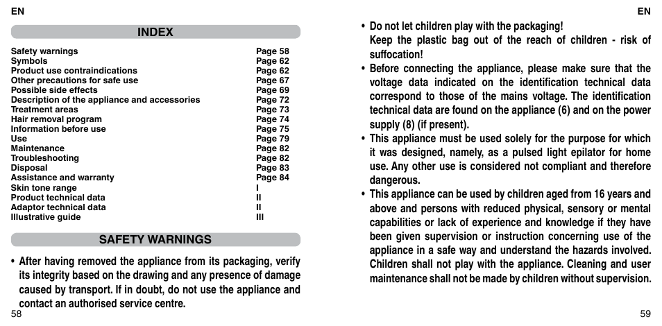 Index | Imetec BELLISSIMA ZERO User Manual | Page 31 / 59