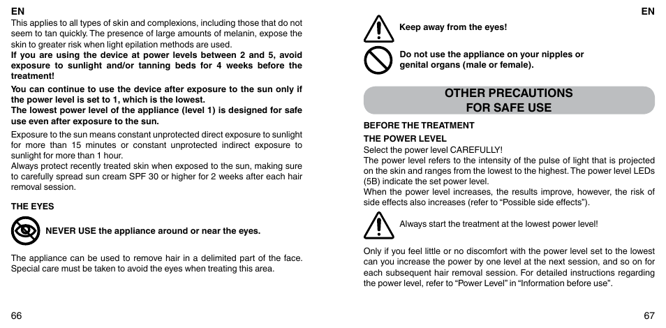 Other precautions for safe use | Imetec BELLISSIMA ZERO User Manual | Page 35 / 59