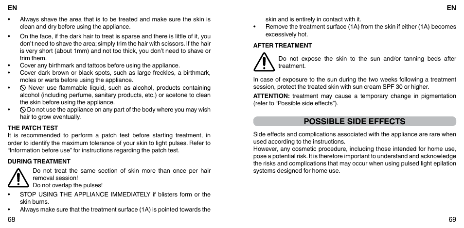 Possible side effects | Imetec BELLISSIMA ZERO User Manual | Page 36 / 59