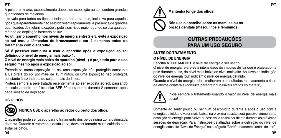 Outras precauções para um uso seguro | Imetec BELLISSIMA ZERO User Manual | Page 49 / 59