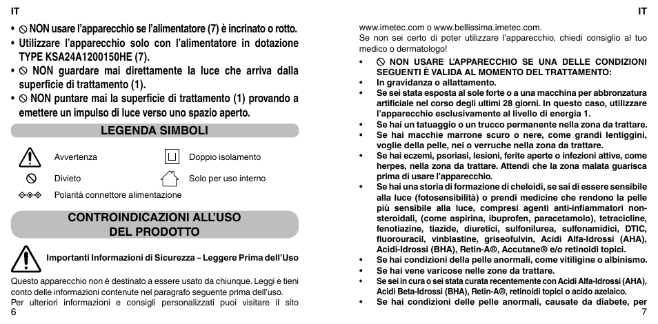 Controindicazioni all’uso del prodotto | Imetec BELLISSIMA ZERO User Manual | Page 5 / 59