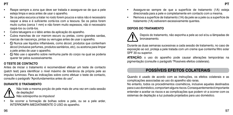 Possíveis efeitos colaterais | Imetec BELLISSIMA ZERO User Manual | Page 50 / 59
