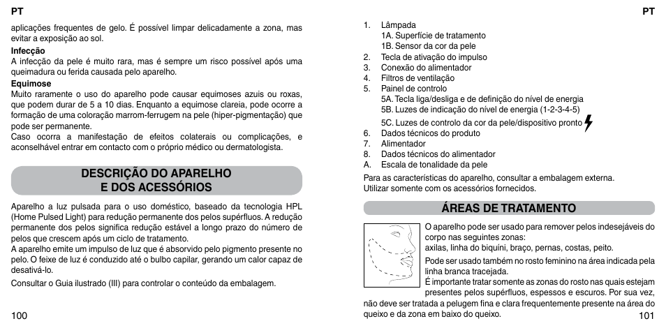 Descrição do aparelho e dos acessórios, Áreas de tratamento | Imetec BELLISSIMA ZERO User Manual | Page 52 / 59