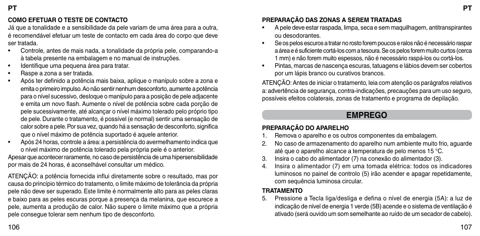 Emprego | Imetec BELLISSIMA ZERO User Manual | Page 55 / 59