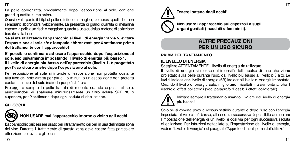 Altre precauzioni per un uso sicuro | Imetec BELLISSIMA ZERO User Manual | Page 7 / 59