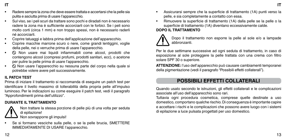 Possibili effetti collaterali | Imetec BELLISSIMA ZERO User Manual | Page 8 / 59