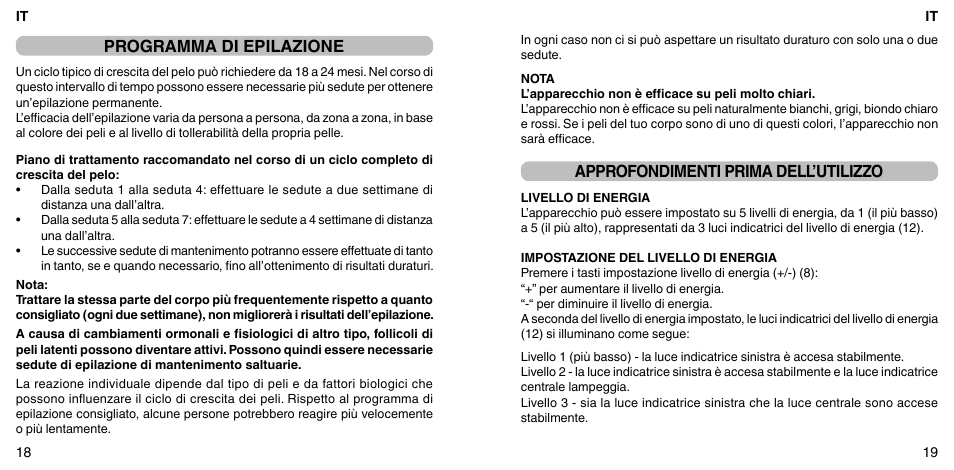 Programma di epilazione, Approfondimenti prima dell’utilizzo | Imetec BELLISSIMA FLASH & GO PLUS User Manual | Page 13 / 63
