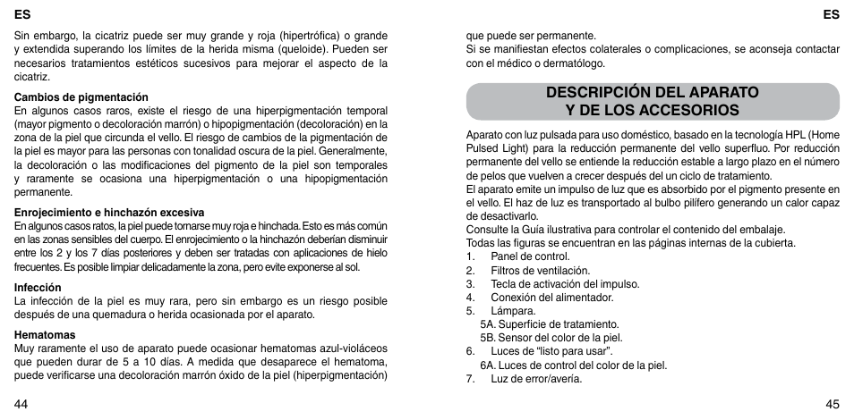 Descripción del aparato y de los accesorios | Imetec BELLISSIMA FLASH & GO PLUS User Manual | Page 26 / 63