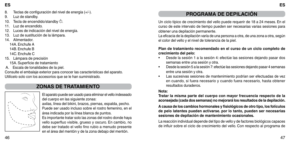 Zonas de tratamiento, Programa de depilación | Imetec BELLISSIMA FLASH & GO PLUS User Manual | Page 27 / 63