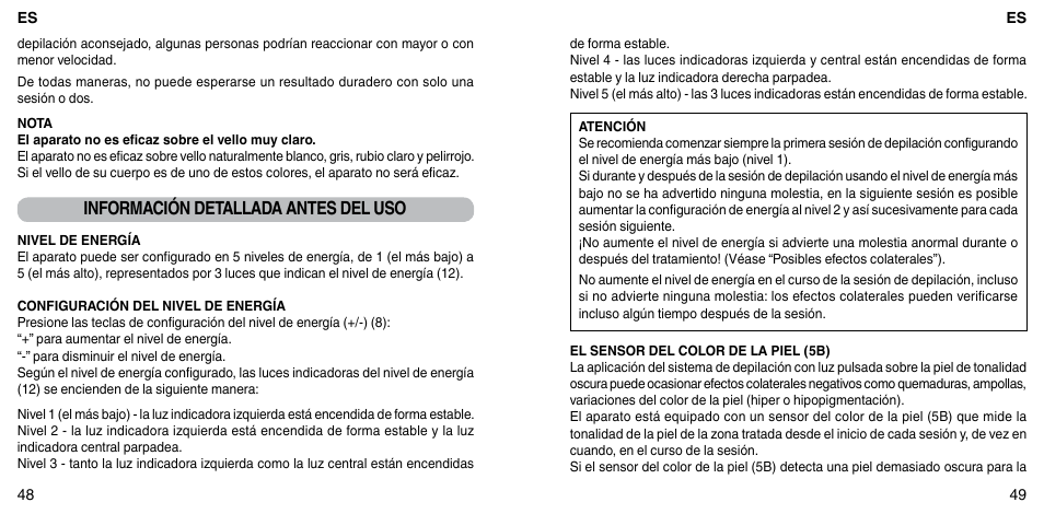 Información detallada antes del uso | Imetec BELLISSIMA FLASH & GO PLUS User Manual | Page 28 / 63
