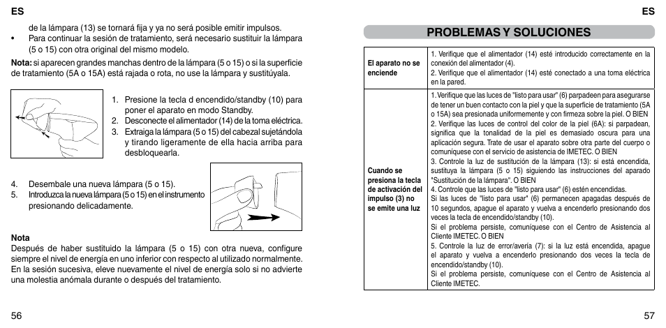 Problemas y soluciones | Imetec BELLISSIMA FLASH & GO PLUS User Manual | Page 32 / 63