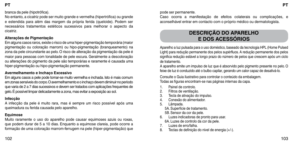 Descrição do aparelho e dos acessórios | Imetec BELLISSIMA FLASH & GO PLUS User Manual | Page 55 / 63