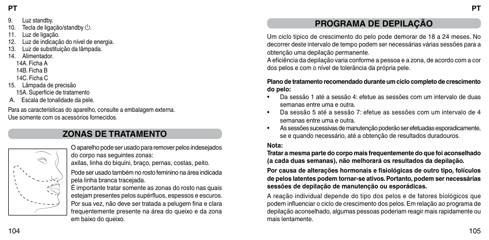 Zonas de tratamento, Programa de depilação | Imetec BELLISSIMA FLASH & GO PLUS User Manual | Page 56 / 63