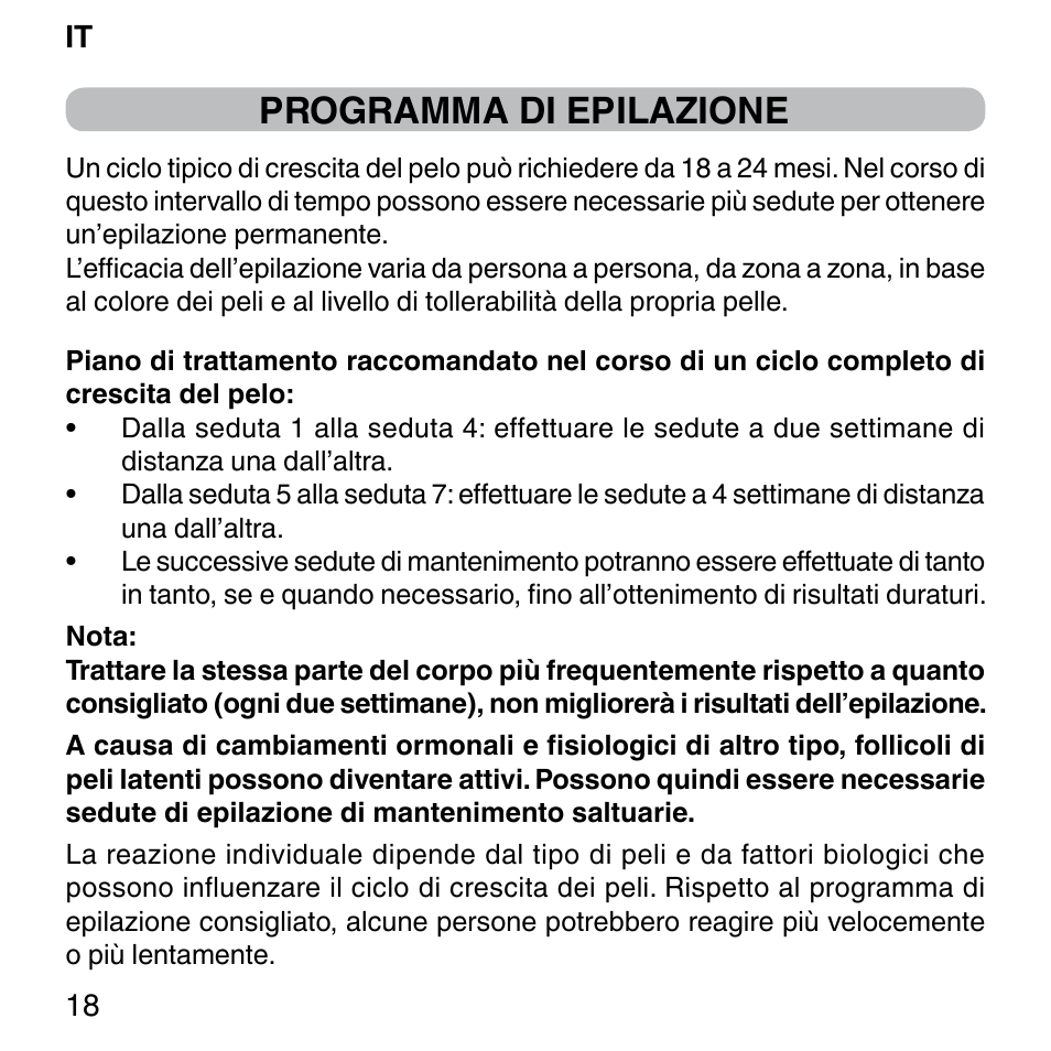 Programma di epilazione | Imetec BELLISSIMA SENSEPIL LUX User Manual | Page 22 / 118