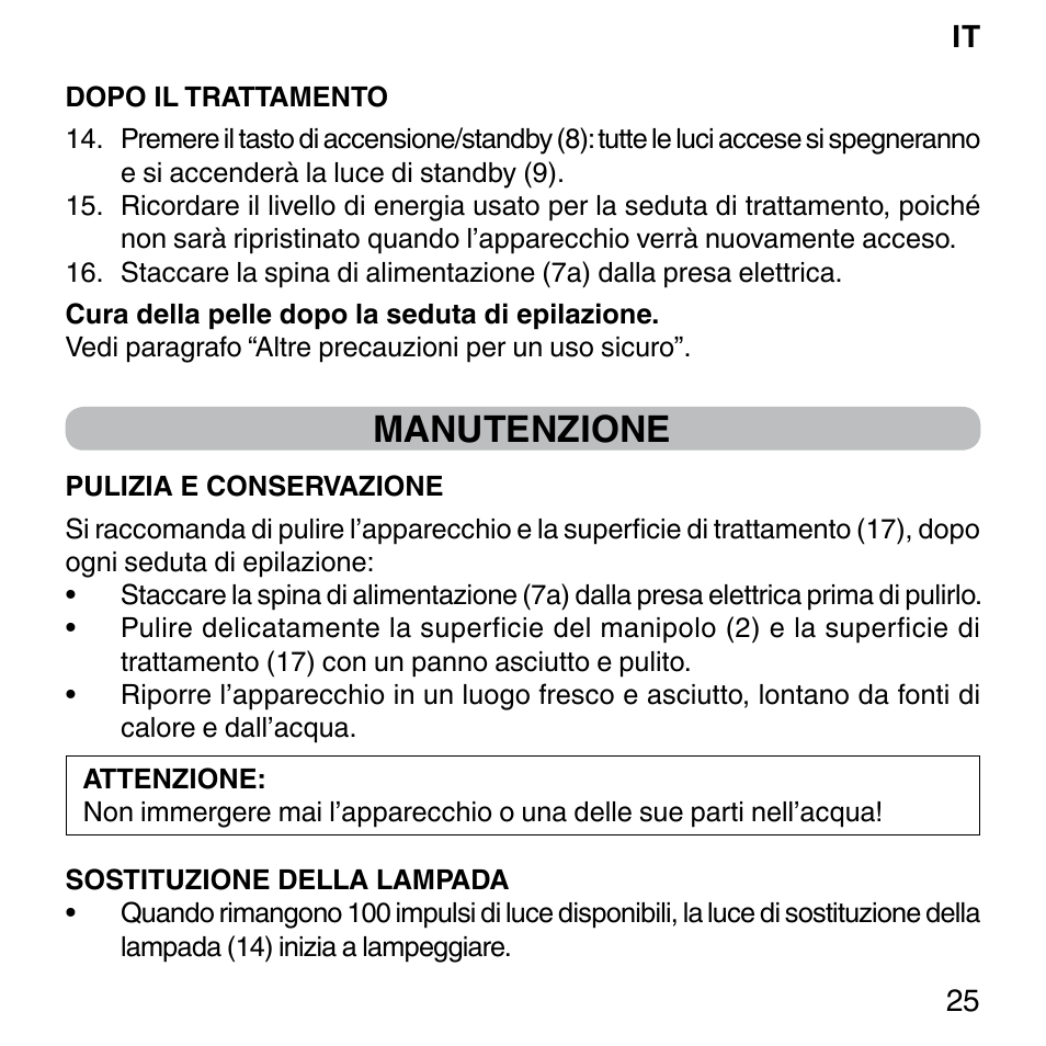 Manutenzione | Imetec BELLISSIMA SENSEPIL LUX User Manual | Page 29 / 118