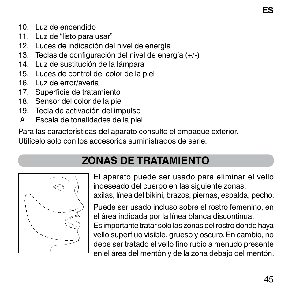 Zonas de tratamiento | Imetec BELLISSIMA SENSEPIL LUX User Manual | Page 49 / 118