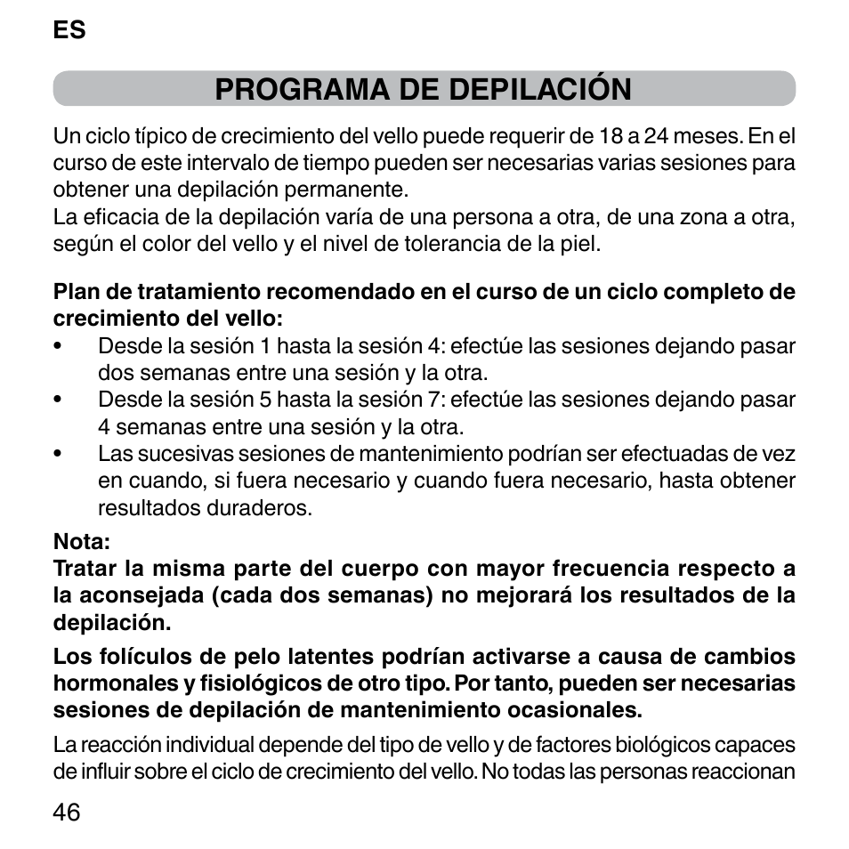 Programa de depilación | Imetec BELLISSIMA SENSEPIL LUX User Manual | Page 50 / 118