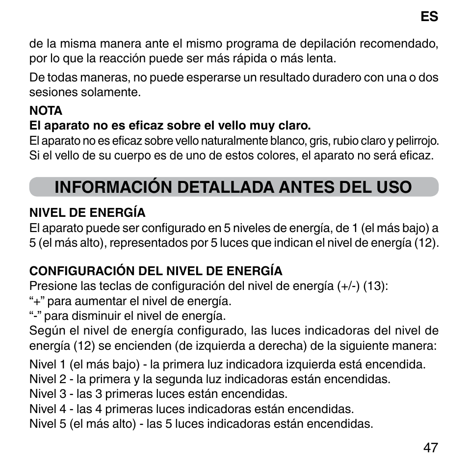 Información detallada antes del uso | Imetec BELLISSIMA SENSEPIL LUX User Manual | Page 51 / 118