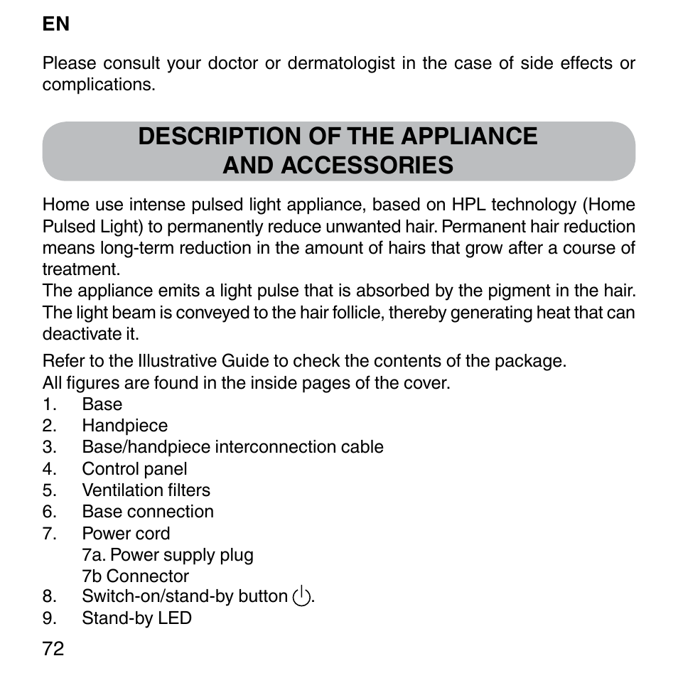 Description of the appliance and accessories | Imetec BELLISSIMA SENSEPIL LUX User Manual | Page 76 / 118