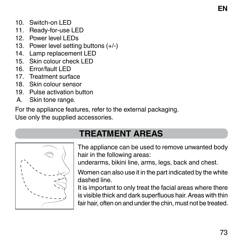 Treatment areas | Imetec BELLISSIMA SENSEPIL LUX User Manual | Page 77 / 118