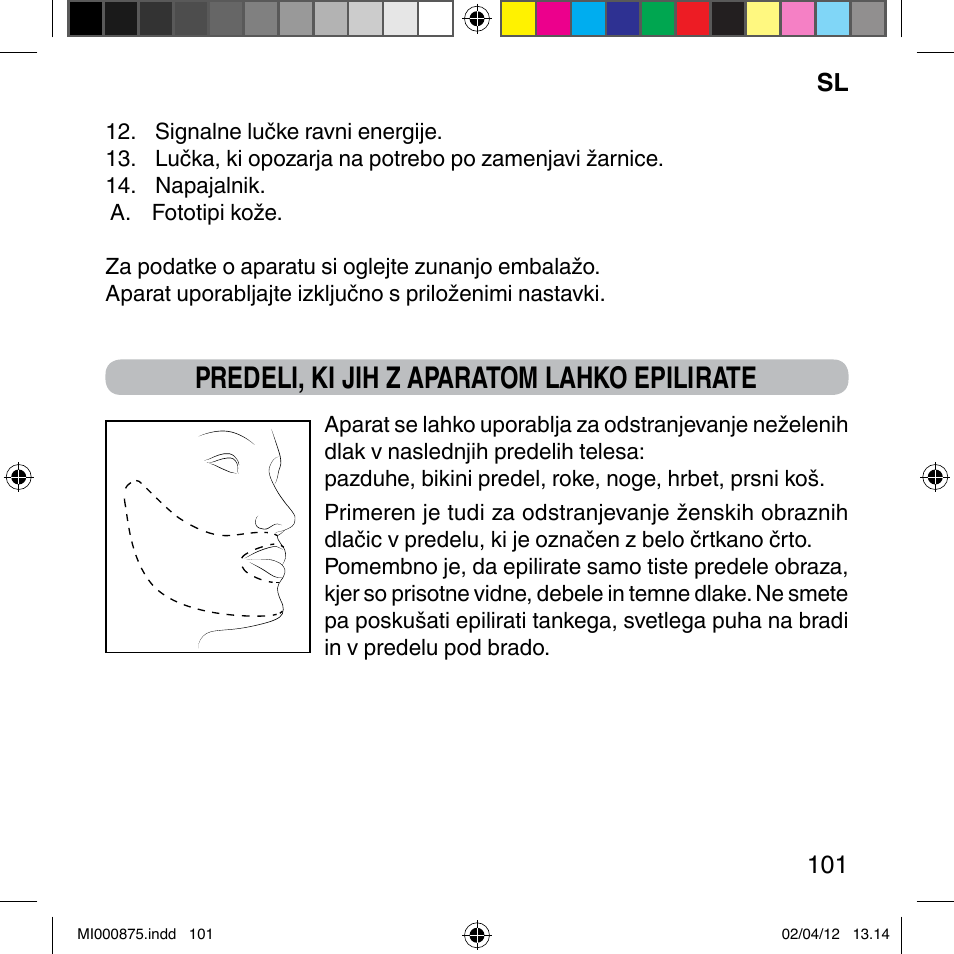 Predeli, ki jih z aparatom lahko epilirate | Imetec BELLISSIMA FLASH & GO DISPOSABLE LAMP User Manual | Page 107 / 146