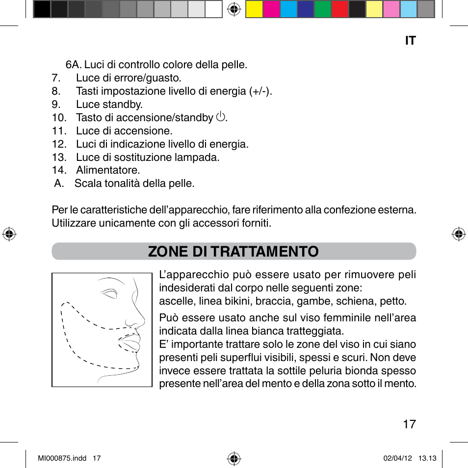 Zone di trattamento | Imetec BELLISSIMA FLASH & GO DISPOSABLE LAMP User Manual | Page 23 / 146