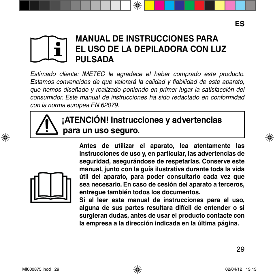 Imetec BELLISSIMA FLASH & GO DISPOSABLE LAMP User Manual | Page 35 / 146