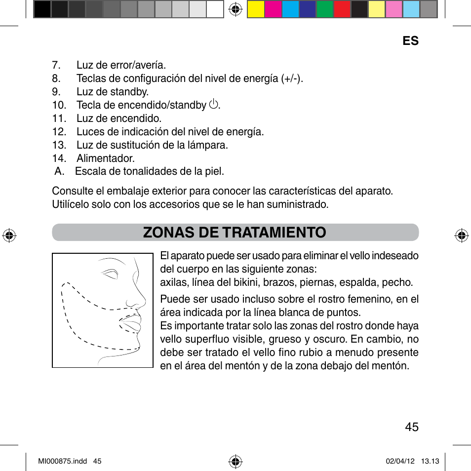 Zonas de tratamiento | Imetec BELLISSIMA FLASH & GO DISPOSABLE LAMP User Manual | Page 51 / 146