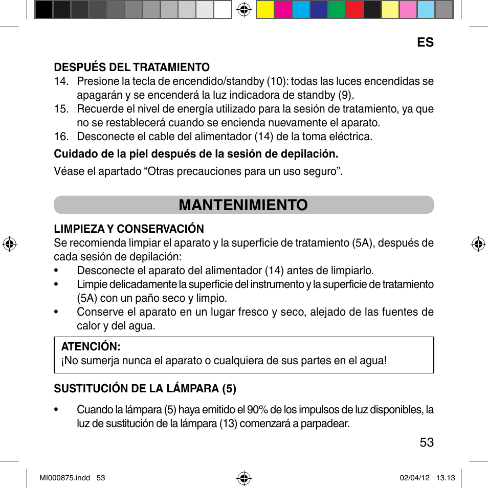 Mantenimiento | Imetec BELLISSIMA FLASH & GO DISPOSABLE LAMP User Manual | Page 59 / 146