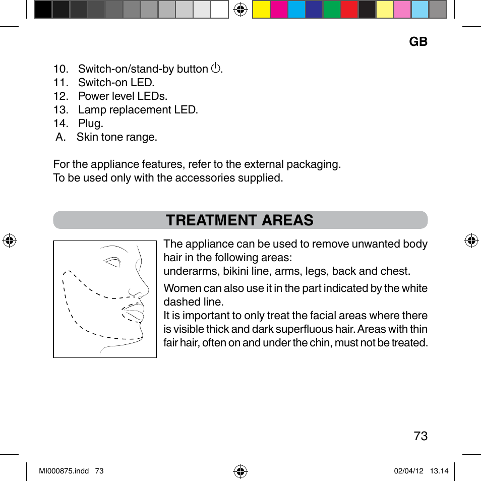 Treatment areas | Imetec BELLISSIMA FLASH & GO DISPOSABLE LAMP User Manual | Page 79 / 146