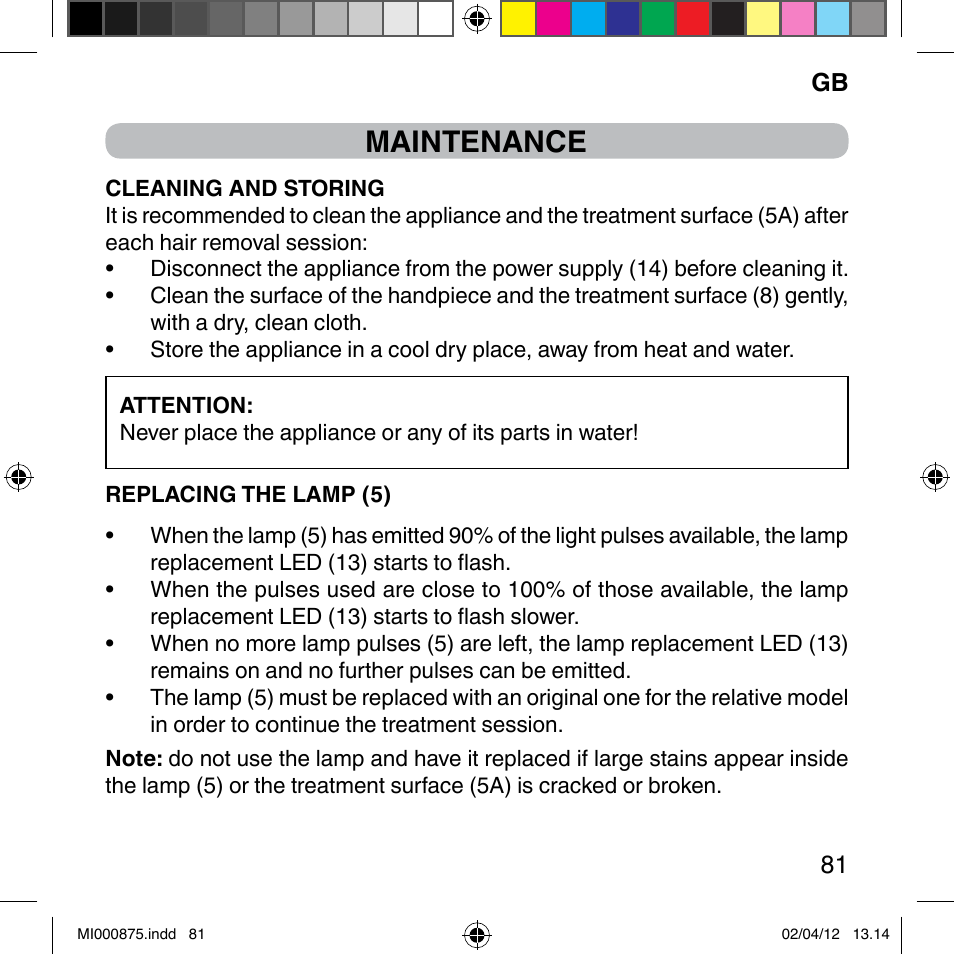 Maintenance | Imetec BELLISSIMA FLASH & GO DISPOSABLE LAMP User Manual | Page 87 / 146
