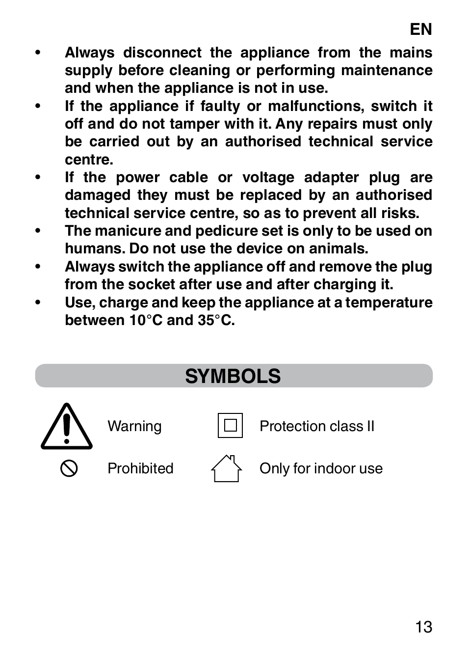 Symbols | Imetec BELLISSIMA SENSITIVE MP1 100 User Manual | Page 15 / 29