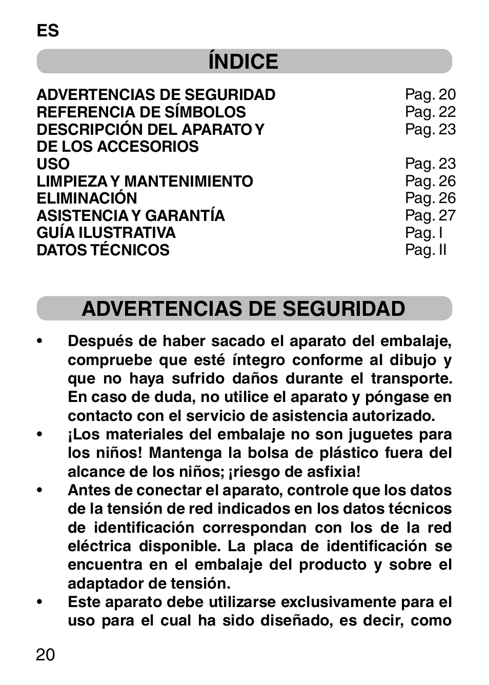 Índice, Advertencias de seguridad | Imetec BELLISSIMA SENSITIVE MP1 100 User Manual | Page 22 / 29