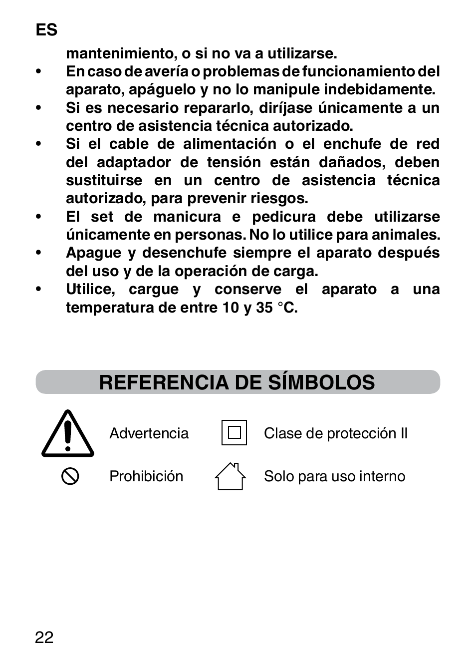 Referencia de símbolos | Imetec BELLISSIMA SENSITIVE MP1 100 User Manual | Page 24 / 29
