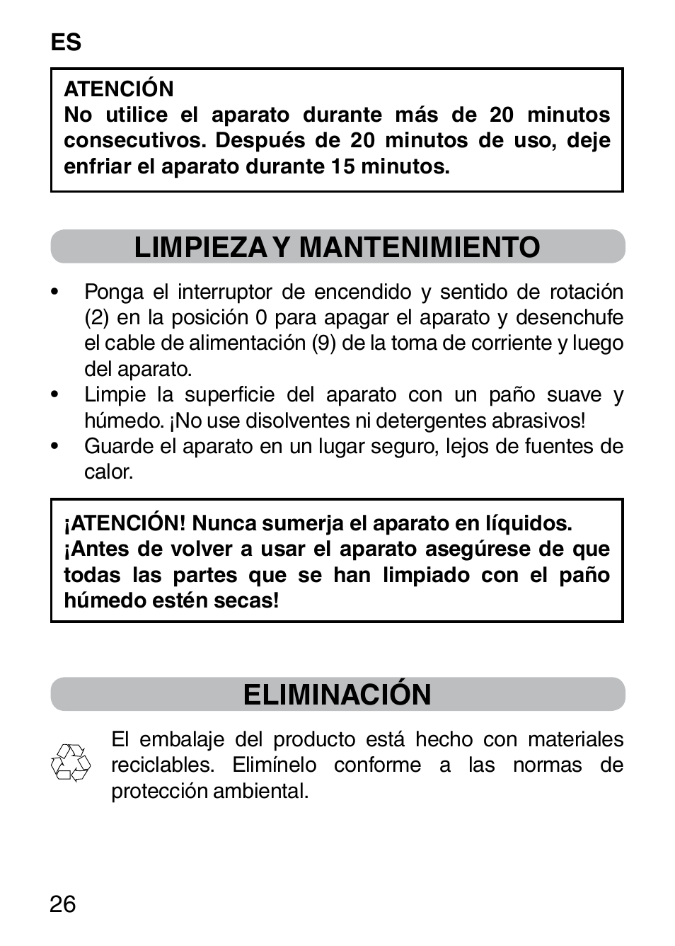 Limpieza y mantenimiento, Eliminación | Imetec BELLISSIMA SENSITIVE MP1 100 User Manual | Page 28 / 29