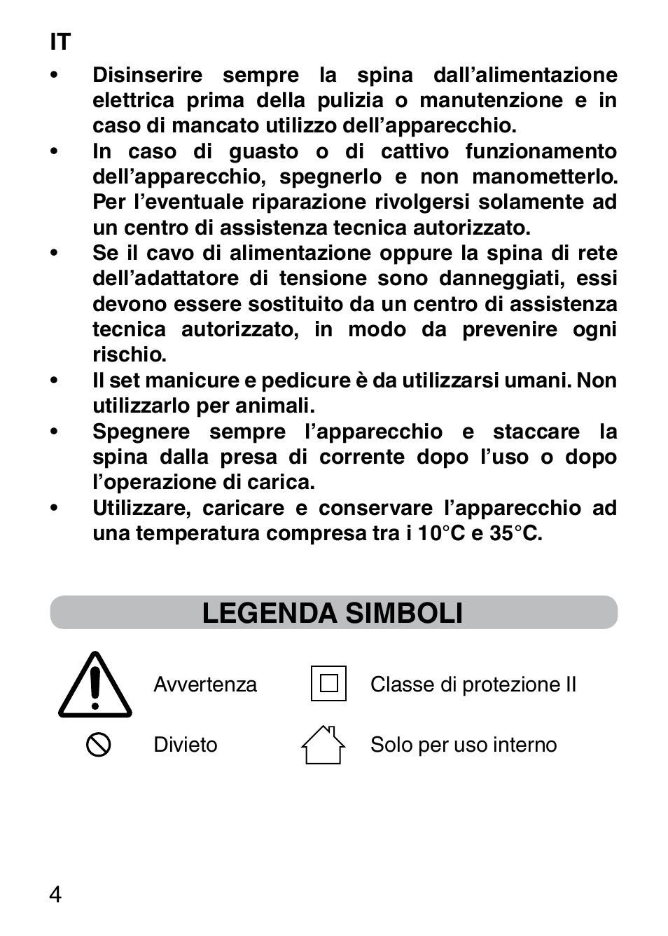 Legenda simboli | Imetec BELLISSIMA SENSITIVE MP1 100 User Manual | Page 6 / 29