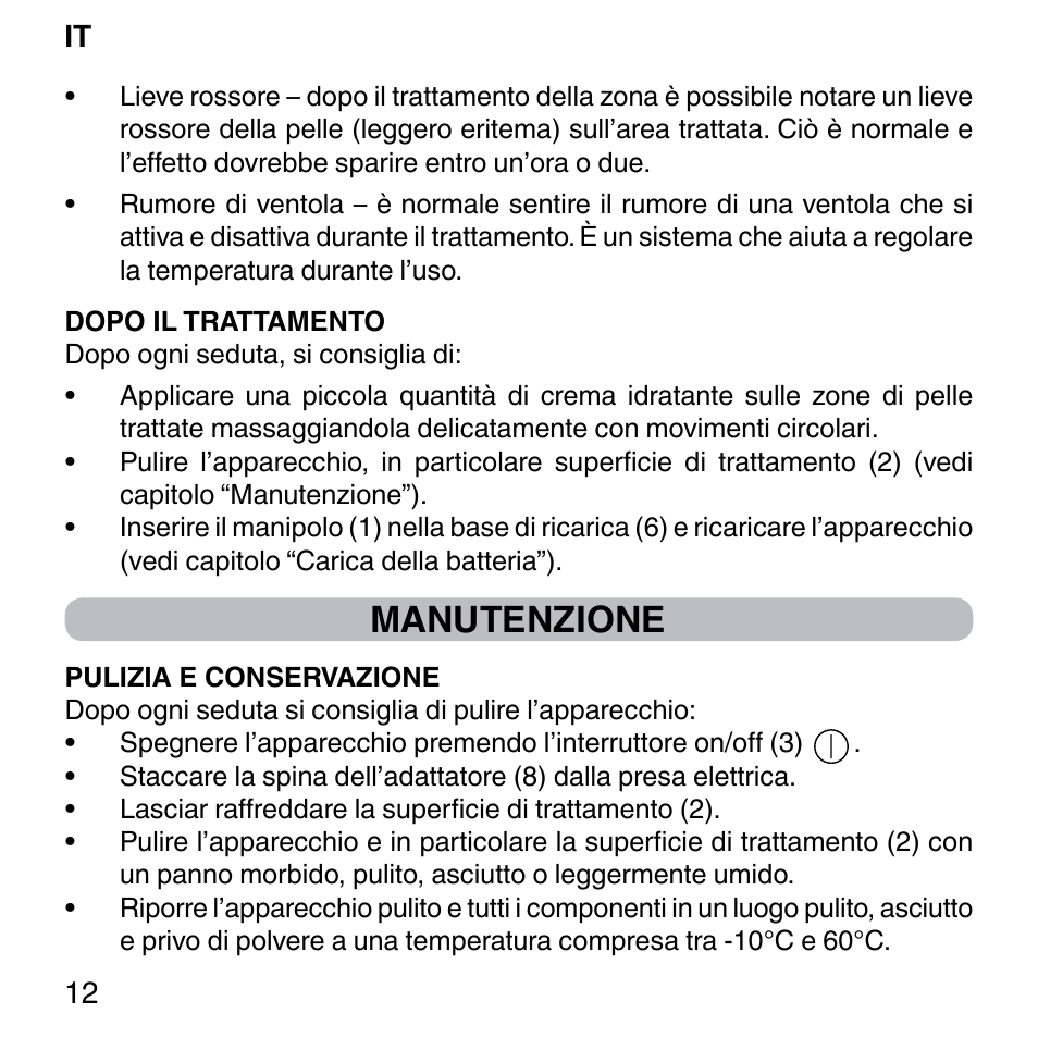 Manutenzione | Imetec BELLISSIMA FACE FX User Manual | Page 16 / 92
