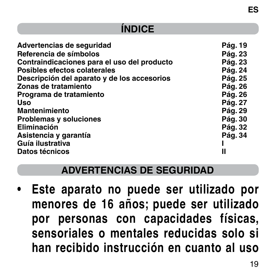 Índice, Advertencias de seguridad | Imetec BELLISSIMA FACE FX User Manual | Page 23 / 92