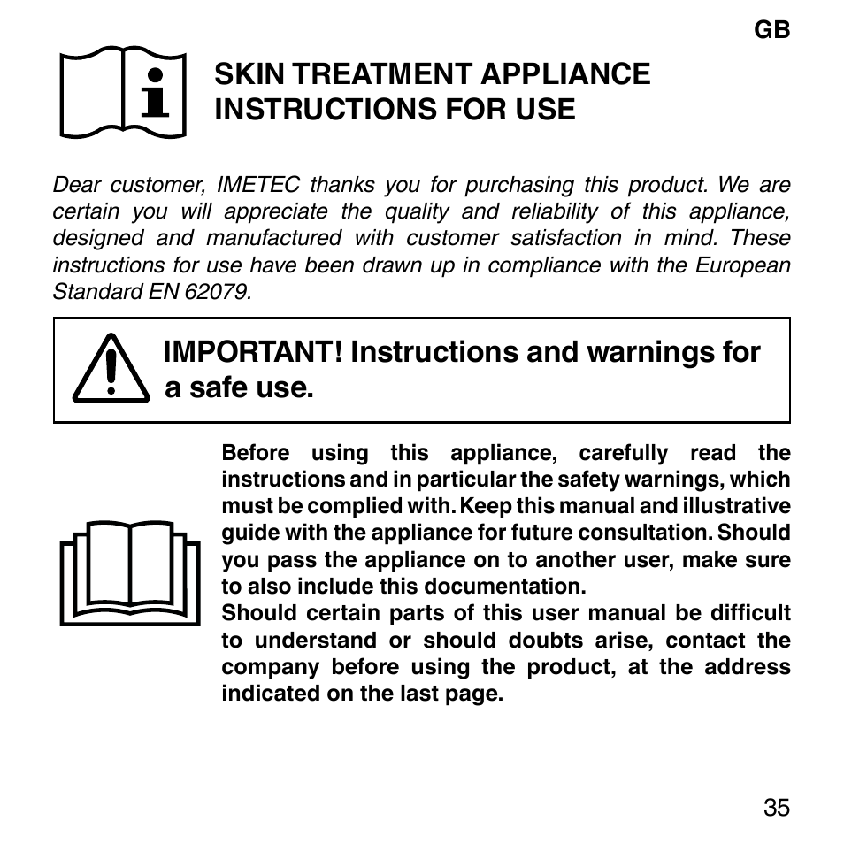 Skin treatment appliance instructions for use | Imetec BELLISSIMA FACE FX User Manual | Page 39 / 92