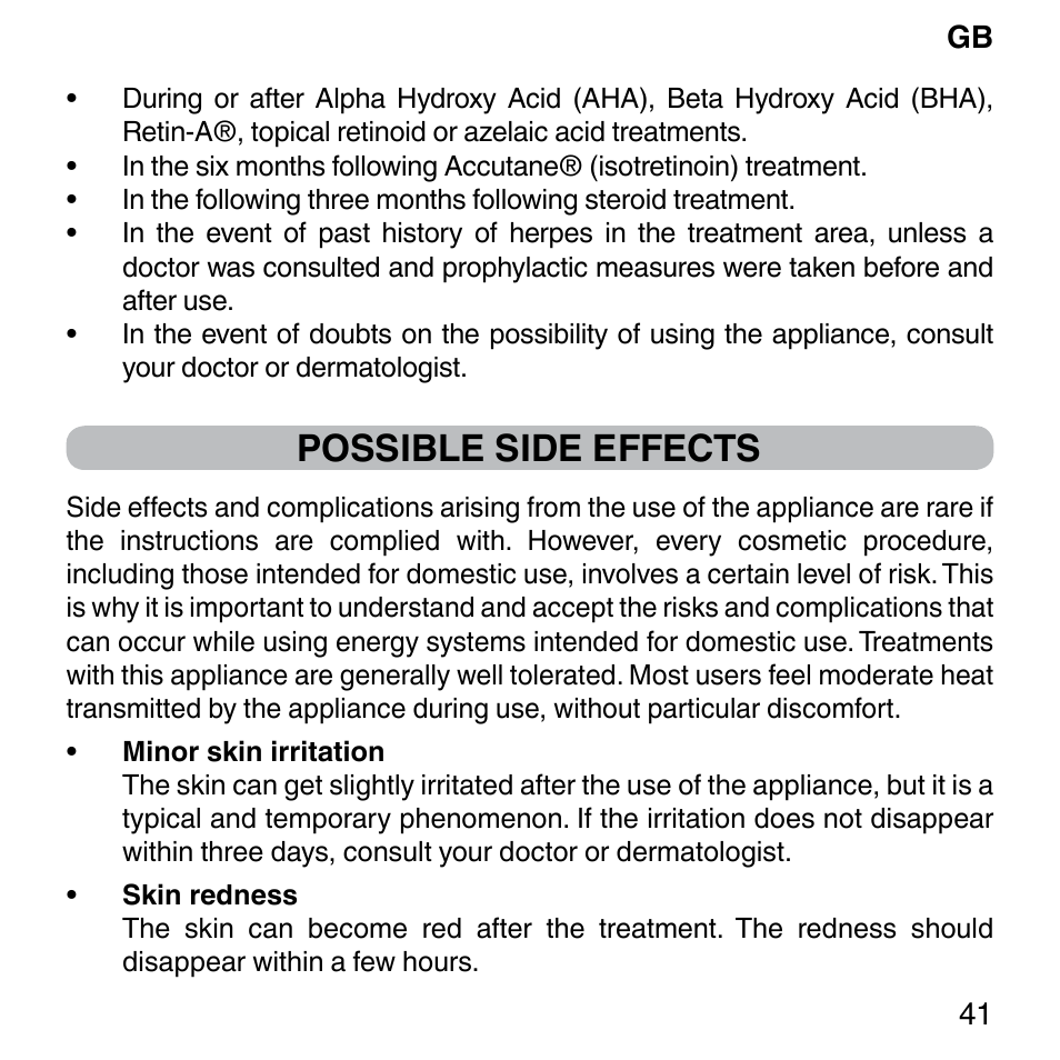 Possible side effects | Imetec BELLISSIMA FACE FX User Manual | Page 45 / 92