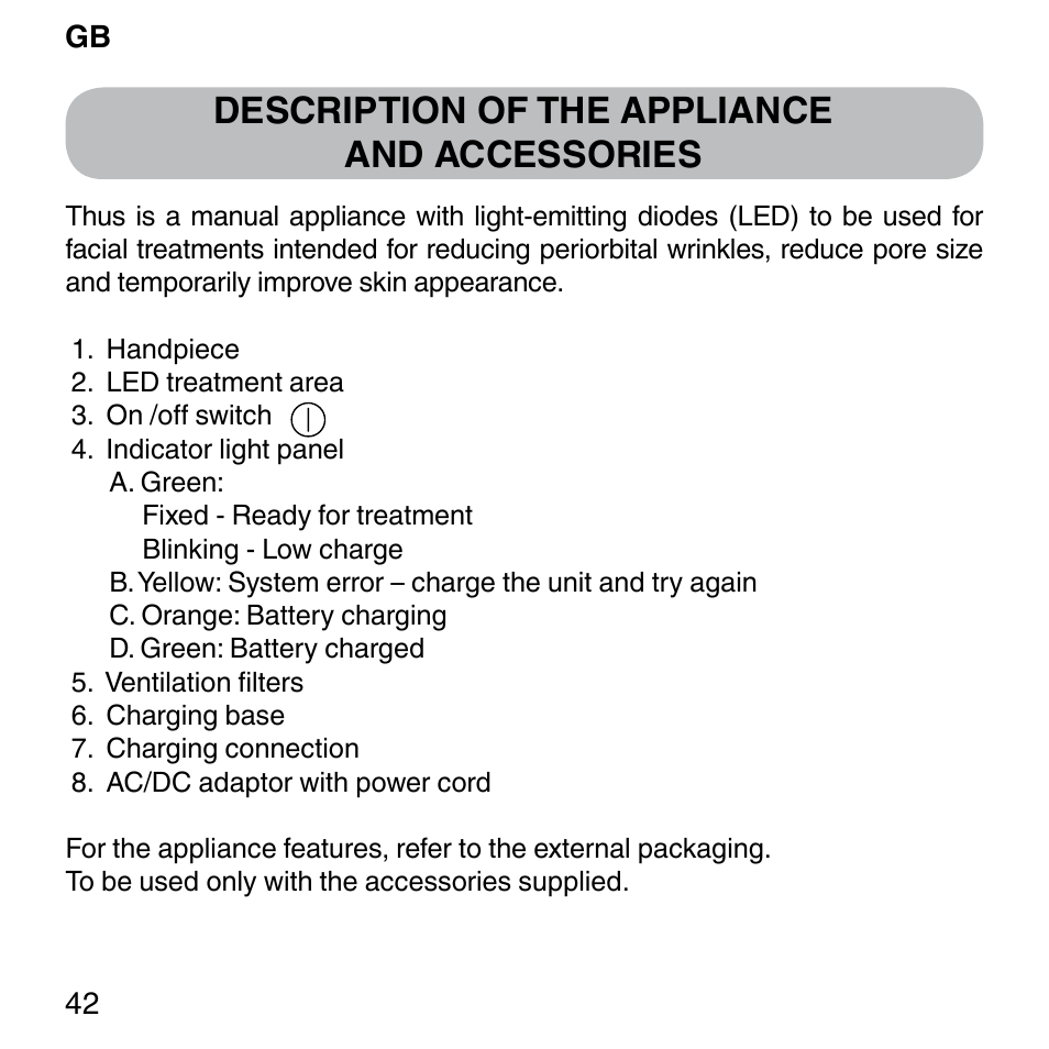 Description of the appliance and accessories | Imetec BELLISSIMA FACE FX User Manual | Page 46 / 92