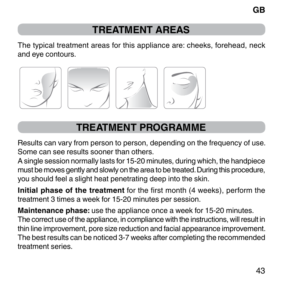Treatment areas, Treatment programme | Imetec BELLISSIMA FACE FX User Manual | Page 47 / 92