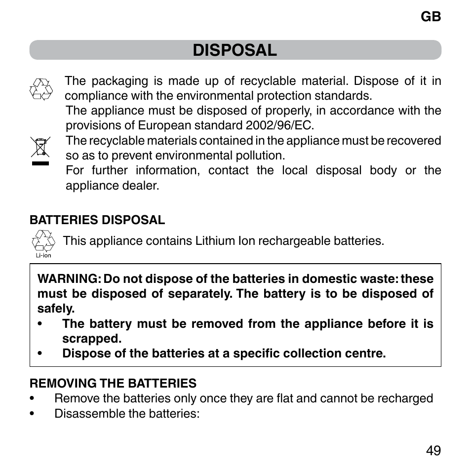 Disposal | Imetec BELLISSIMA FACE FX User Manual | Page 53 / 92