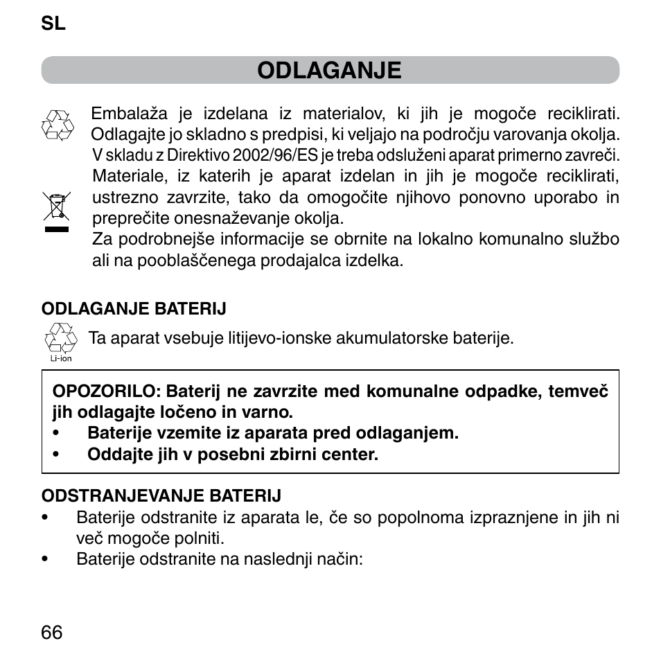 Odlaganje | Imetec BELLISSIMA FACE FX User Manual | Page 70 / 92
