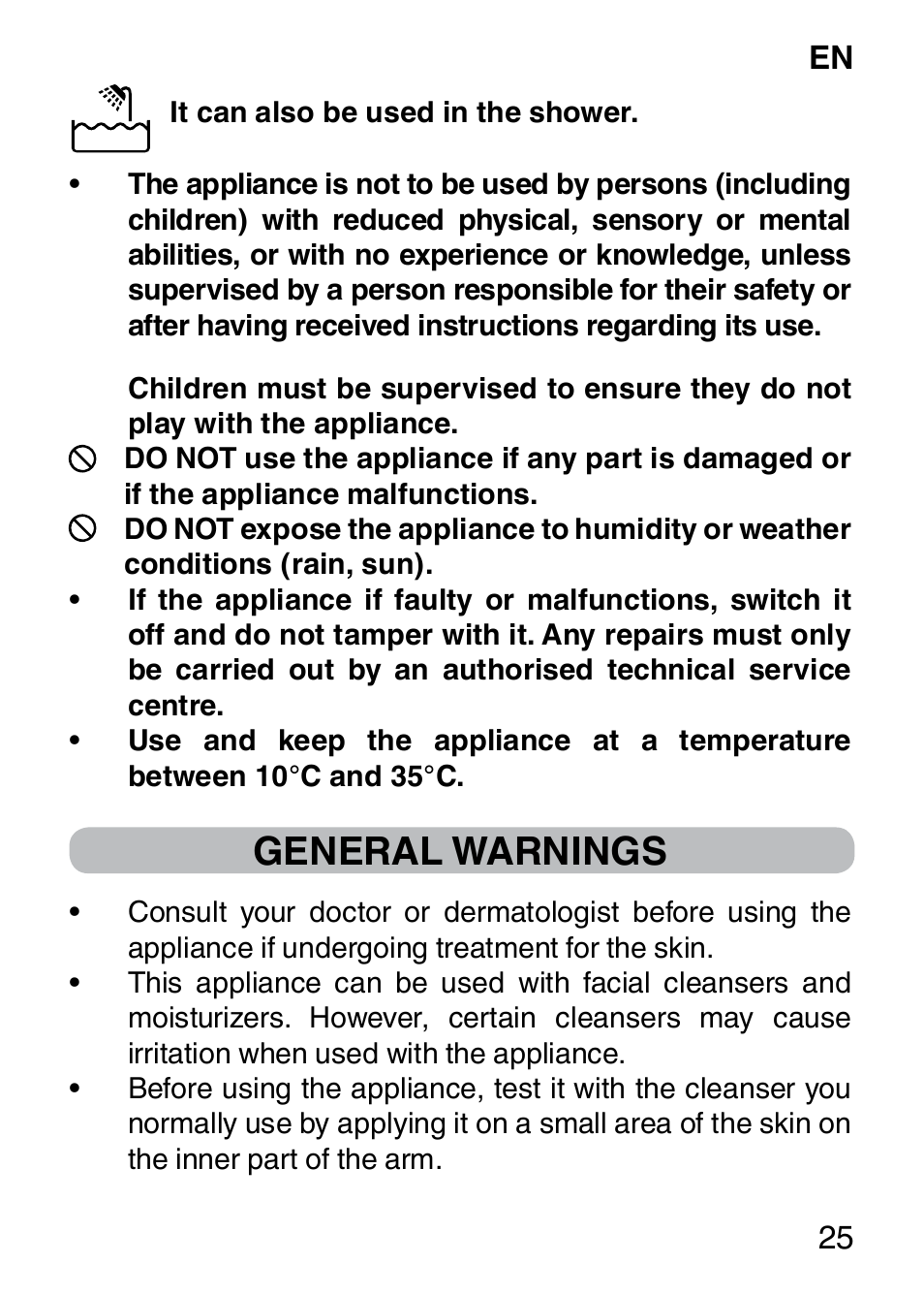 General warnings | Imetec BELLISSIMA FACE CLEANSING User Manual | Page 27 / 58