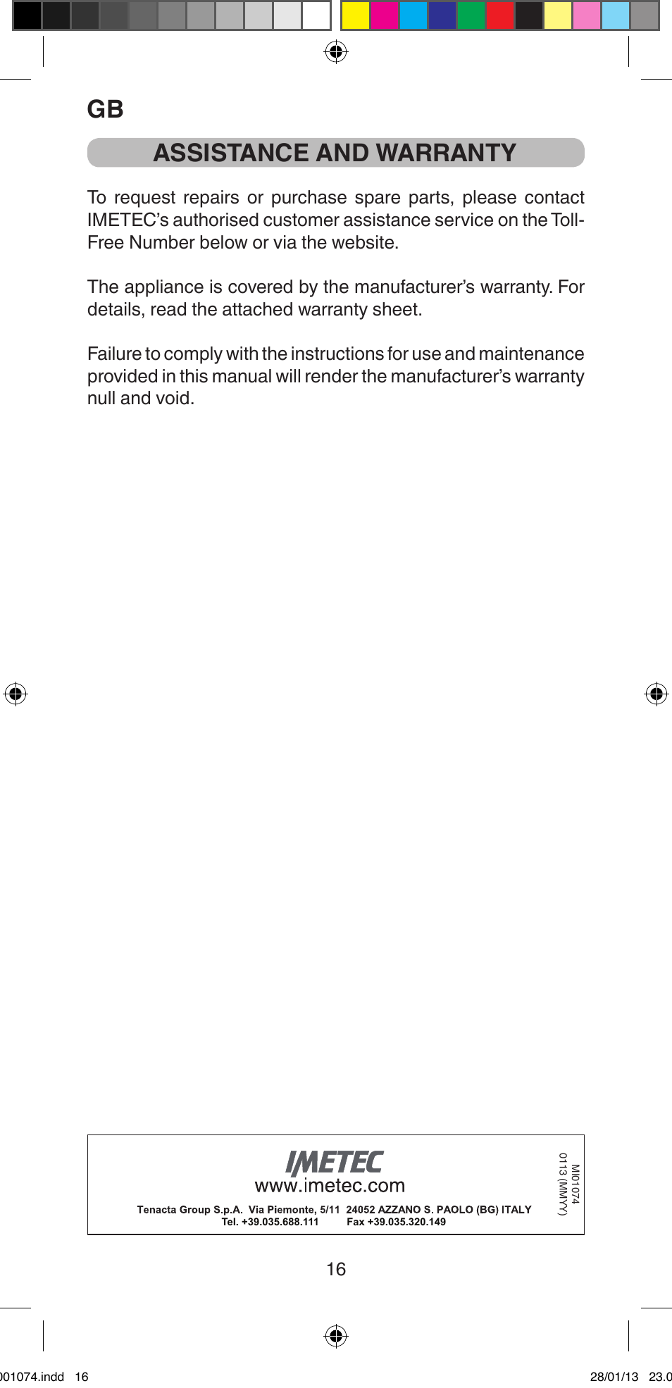 Gb assistance and warranty | Imetec BELLISSIMA K5 2000 User Manual | Page 18 / 84