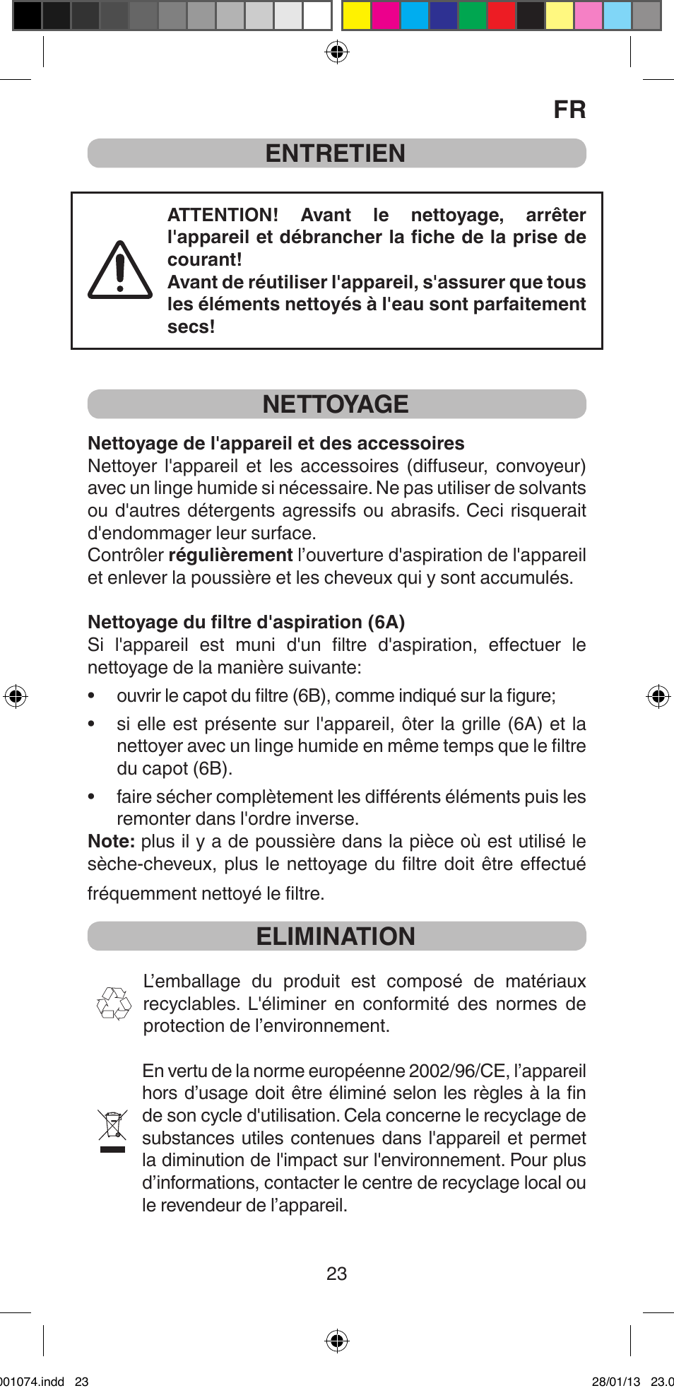 Fr entretien, Nettoyage, Elimination | Imetec BELLISSIMA K5 2000 User Manual | Page 25 / 84